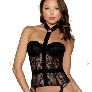 Dreamgirl bustier corset with velvet chocker black lacy lingerie size 34